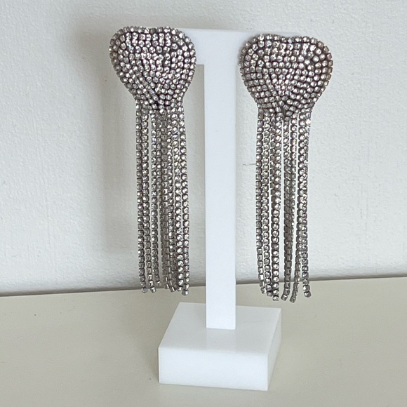 Jewelry - Drop heart rhinestone earrings about 5.5” drops